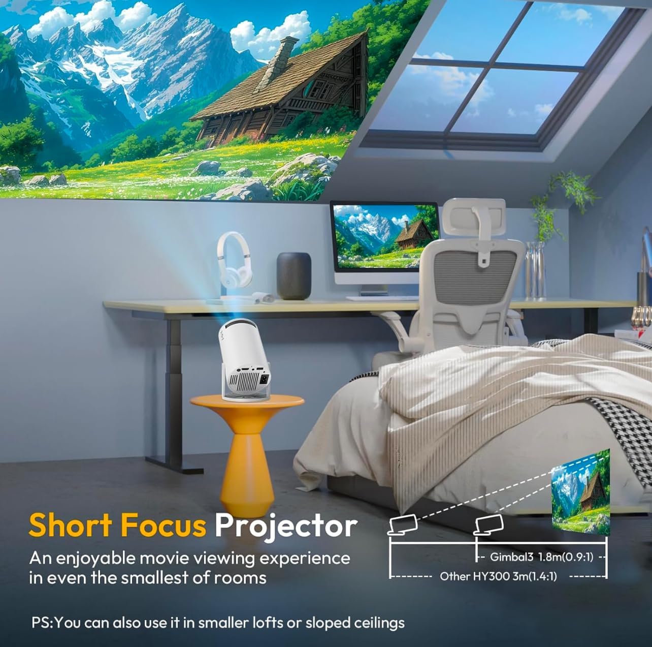 4K 1080P Mini Projector with WiFi & Bluetooth – Portable Android OS Projector, 210° Rotatable Stand, 8000+ Built-in Apps, Dust Removal & Heat Dissipation Design