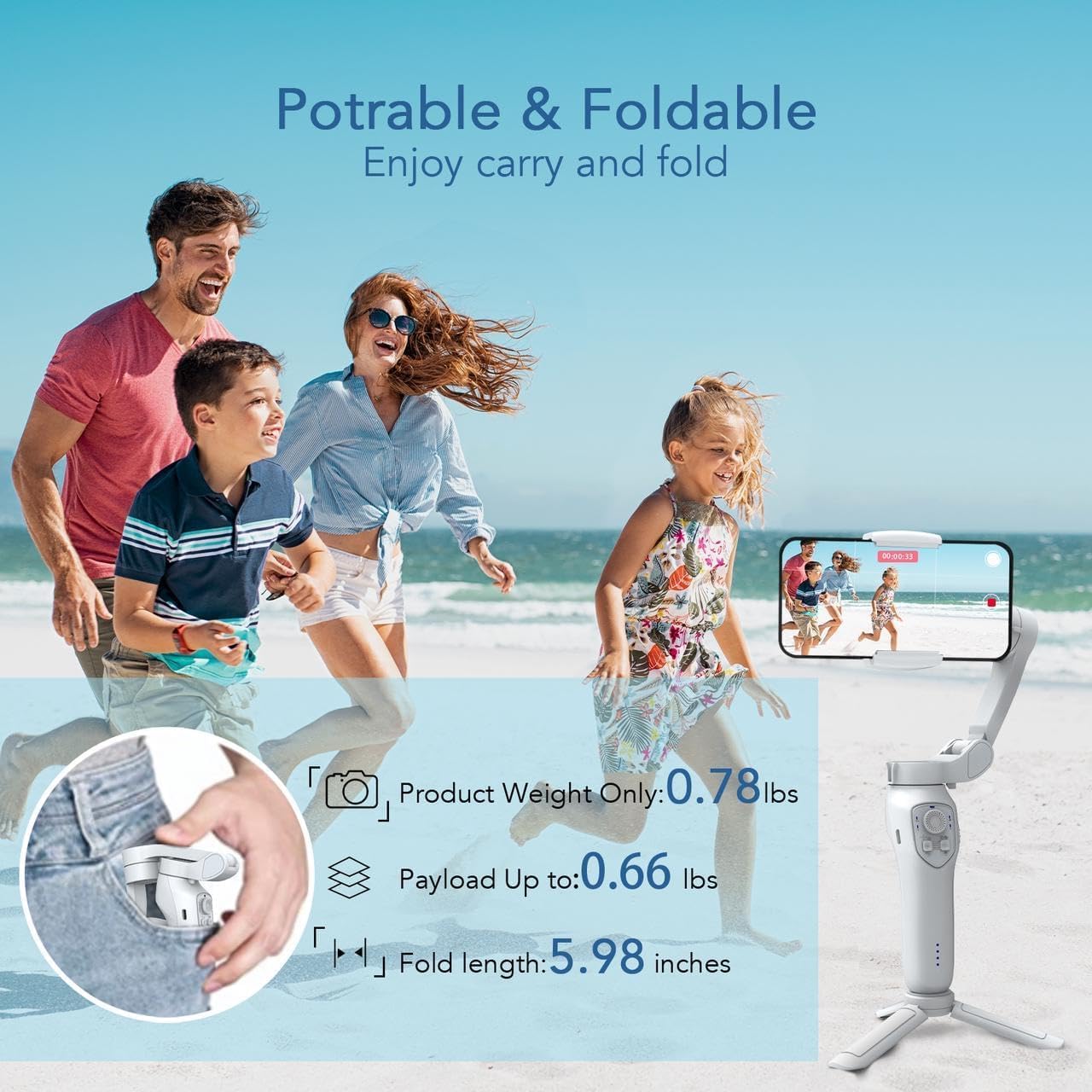 L7C Pro Gimbal, 3-Axis Phone Gimbal, Android and iPhone Gimbal, Vlogging Stabilizer YouTube and TikTok Videos, UAE Version with Official Warranty Support, Gimbal for mobile phones