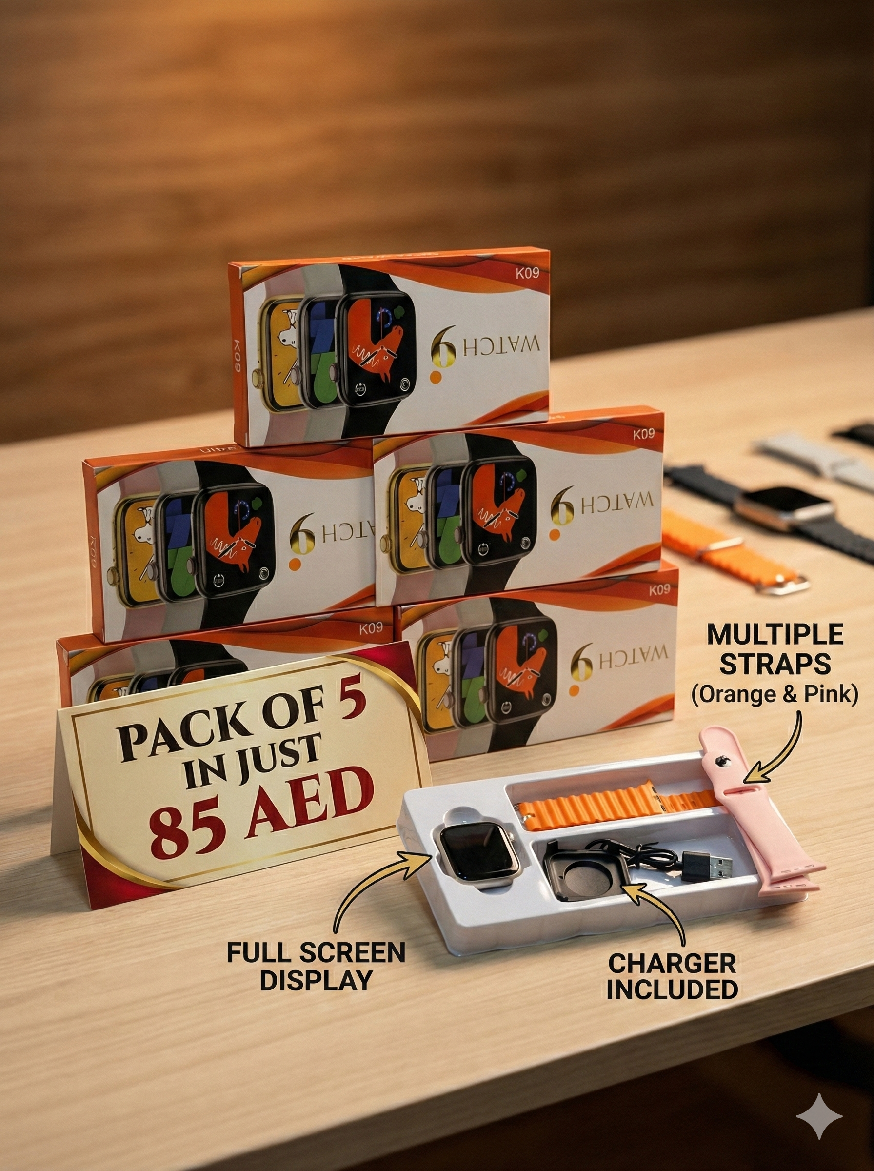 Ultra Smart Watch 9 K09 | Pack Of 5 In Just 85 AED